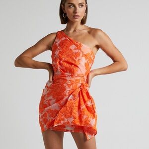 Showpo Orange One-Shoulder Textured Mini Dress